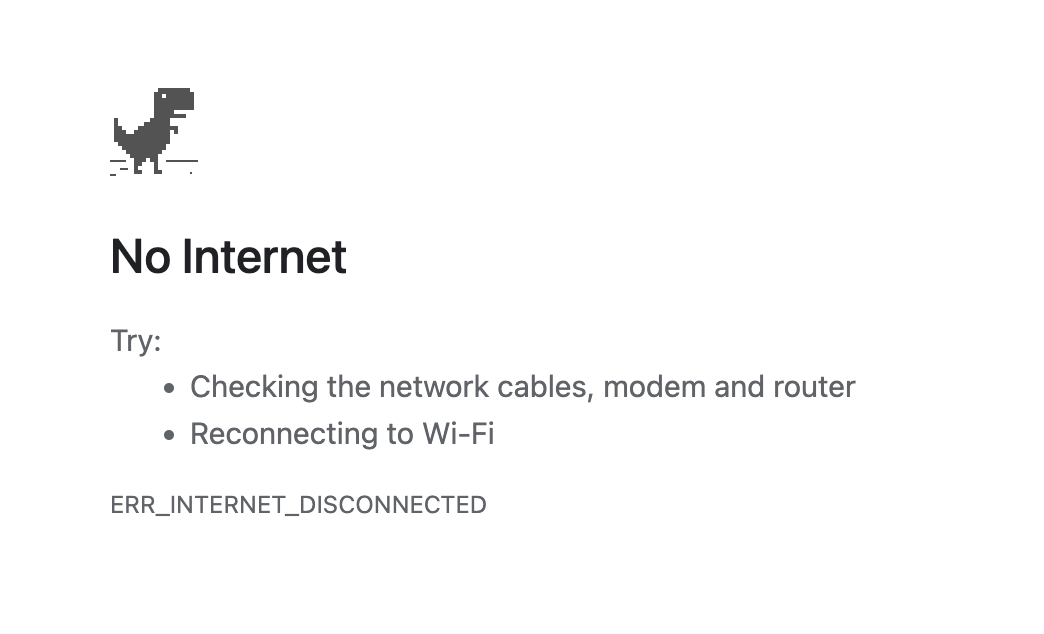 Schermata No Internet di Chrome